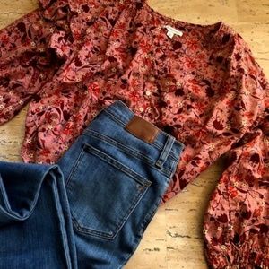 Women's Free Assembly Rose Floral Print Top / Blouse Size L